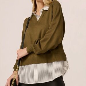 Adrianna Papell Olive Green Twover Sweater Blouse